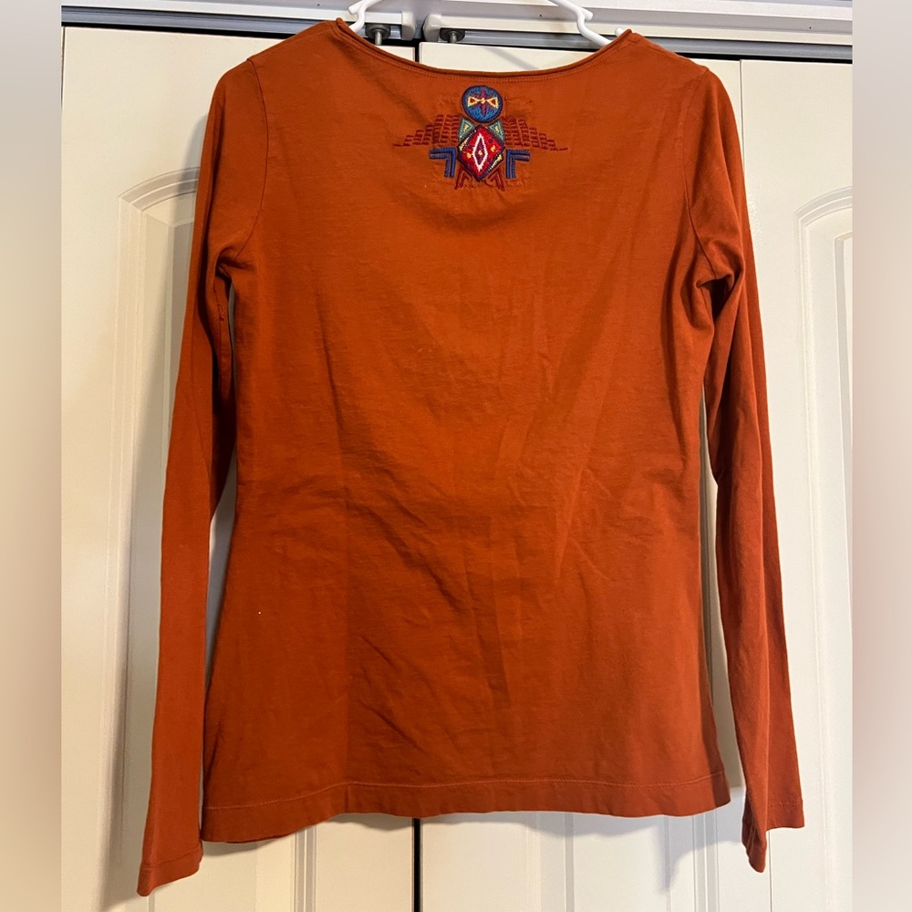 Johnny Was Burnt Orange Embroidered Long Sleeve Shirt - Picture 3 of 3